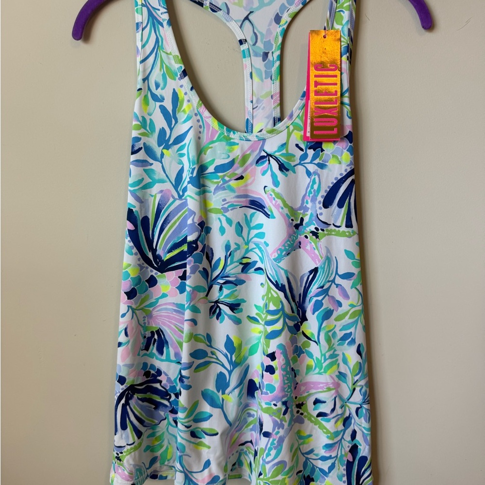 Lilly Pulitzer Luxletic upf white shell starfish active top size small nwt